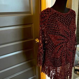 Beautifully Boho Burgundy Knit Shawl Tunic with metallic Gold accent threads S/M